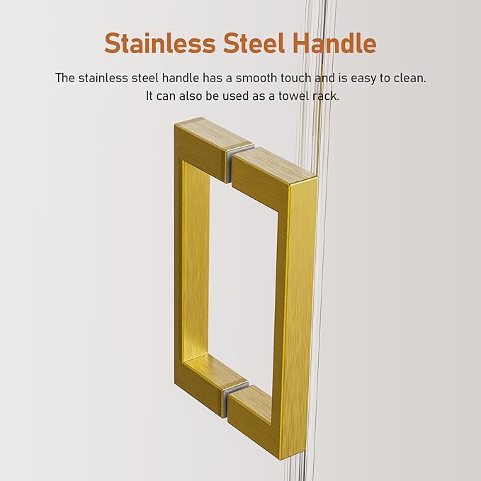 56-60 Inch Frameless Sliding Shower Door, 74" Height, 5/16" (8mm) Clear Tempered Glass, Smooth Gliding Track & Anti-Jumping System, Stainless Steel Brushed Gold Finish