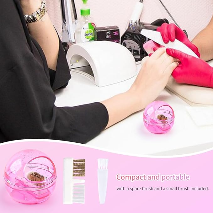 Nail Drill Bits Cleaner Brush Case Accessories, Nail Art Cleaner Tool Case with Steel & Nylon Wire Brush for Cleaning Tungsten Carbide Ceramic Nail Drill Bits Cuticle, Pink
