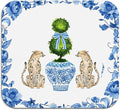 Chinoiserie Dish Drying Mat - Blue And White Porcelain Dish Drying Mat,Chinoiserie Leopard Drying Mat For Kitchen Counter,Coffee Bar Mat,Vintage Chinoiserie Drying Mat,16x17.5 Inch