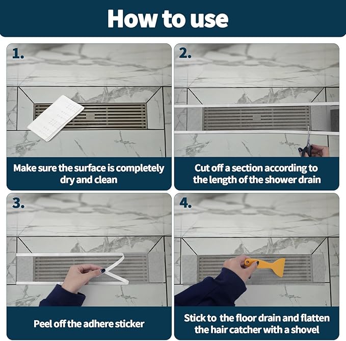 2.75 Inch x 33 FT Disposable Shower Drain Screen Self-Adhesive Stickers, with Cleaning Shovel, Showers Drain Hair Catcher, Shower Drain Mesh Stickers for Bathroom Kitchen Sink