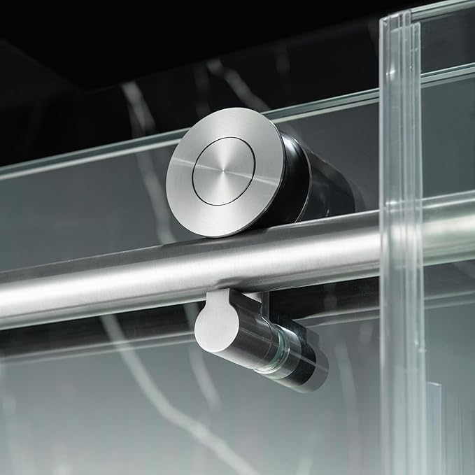 Woodbridge Frameless Single Sliding Shower Doors in Brushed Nickel Finish, 45.5-48" Width x 76" Height with 3/8"(10mm) Clear Tempered Glass, Soft Close System and Explosion-Proof Film, BSDC4876-B