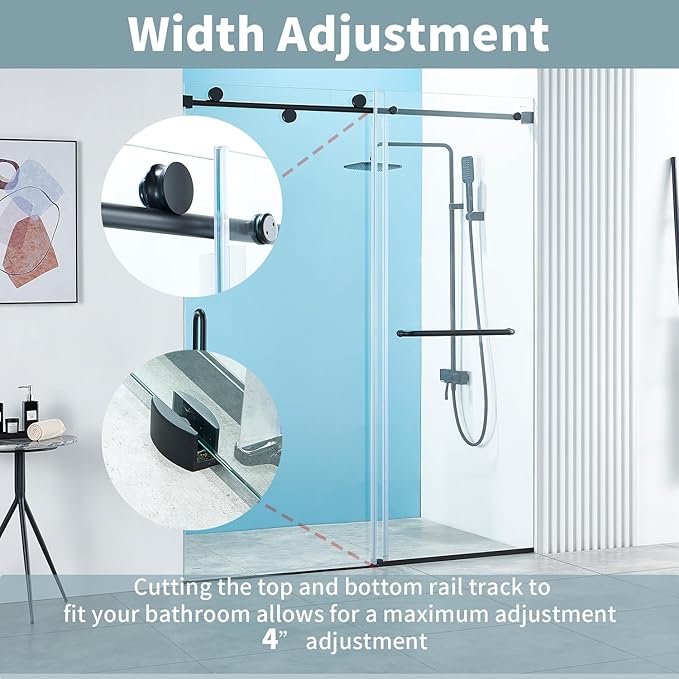 56-60" W x 76" H Frameless Sliding Shower Door, Frameless Shower Door, Shower Glass Door with 5/16" (8mm) Clear SGCC Tempered Glass, Stainless Steel Hardware O01 (Matte Black 60" W x 76" H)
