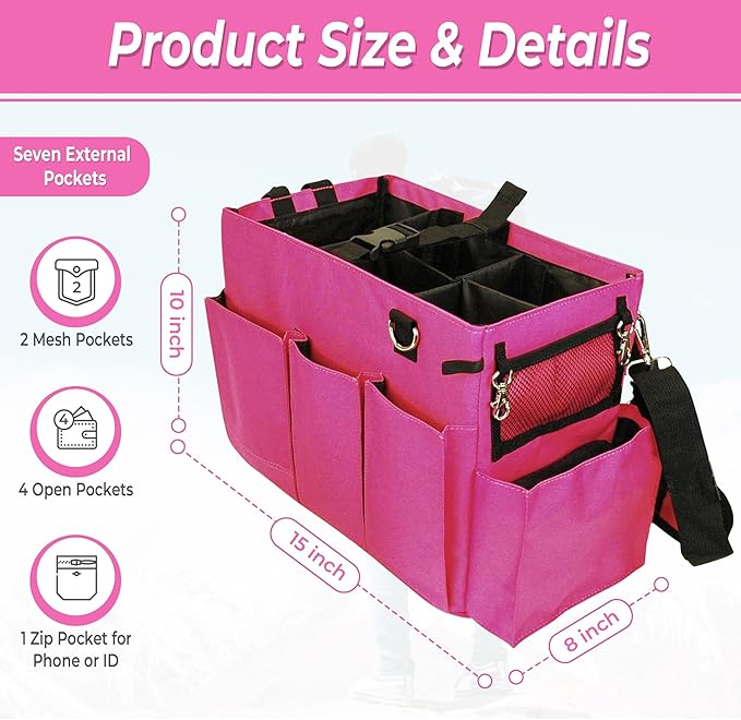 Blue Lilly Large Capacity Durable Cleaning Caddy Bag with Adjustable Straps - Cleaning Bags for Housekeepers, Pink Color, Easy to Assemble & Clean - The Ultimate Cleaning Bag Solution