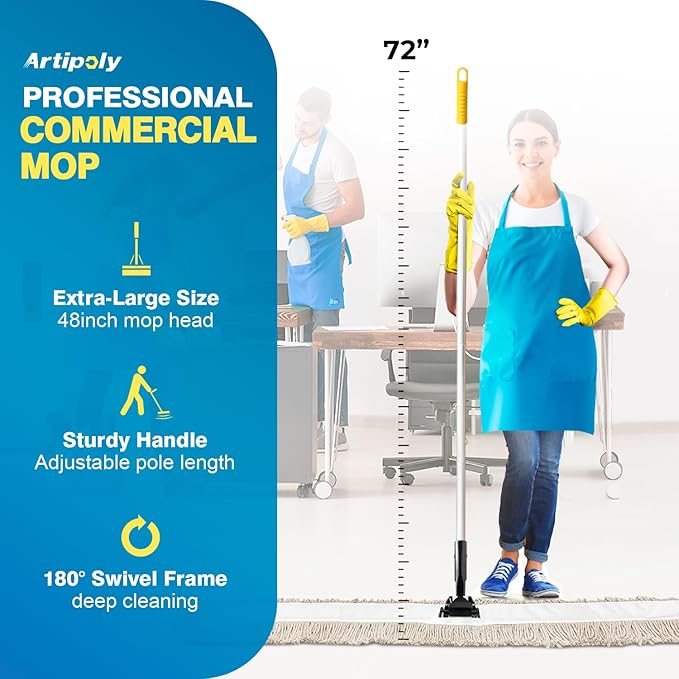 Commercial Dust Mop & Floor Sweeper，55" Industrial Dry Mop with Heavy Duty Long Handle, Premium Cotton Dust Mop Head for Hardwood Floors, Industrial, Commercial, and Residential Cleaning