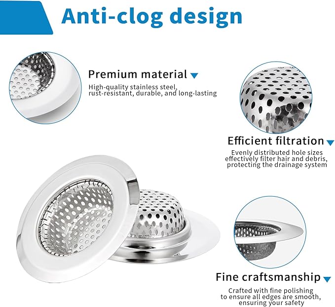 4 Pack Bathtub Drain Strainer, 2.75" Top / 1.75" Basket Stainless Steel Drain Hair Catcher, Perfect for Bathroom Sink Bathtub Vanity Sink Basin Shower Room Balcony Floor Drain (4)
