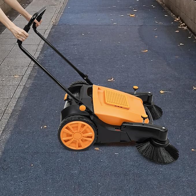 Outdoor Walk-Behind Hand Push Floor Sweeper Carpet Sweeper Manual Push Vacuum Non Electric Width Push Sweeper Adjustable Artificial Turf Vacuum for Walkway, Yard, Garage (41 Inch)