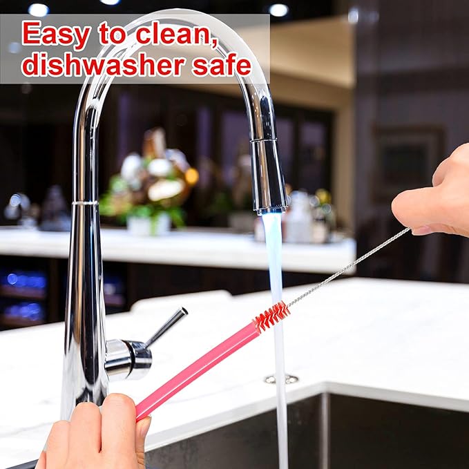 Reusable Straw Cleaning Brushes Bottle Test Tube Long Straw Cleaning Brush Nylon Washing Tool Reusable Bottle Brush in Different Size (Red-Black,16 Pieces)