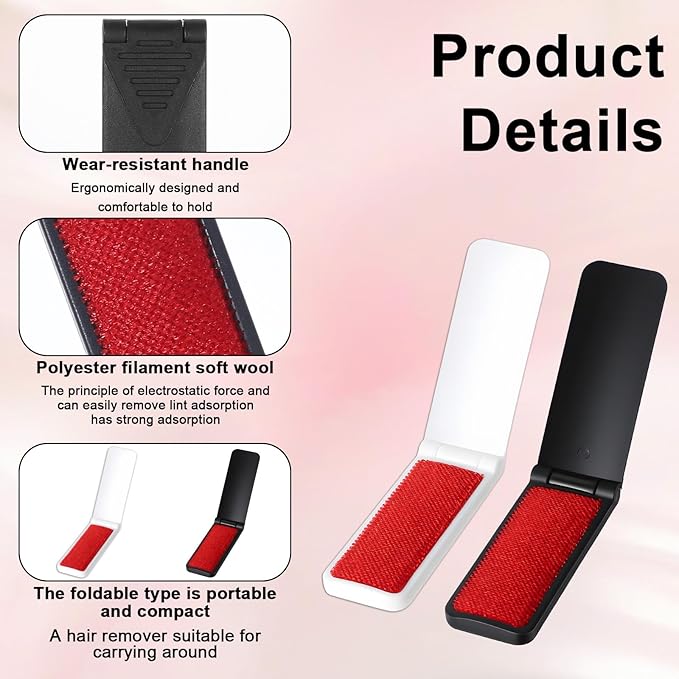 6 Pack Foldable Lint Brush Pet Hair Remover Portable Mini Clothes Brush Reusable Carpet Coat Lint Cleaning Brushes for Cat Dog Fur Pet Fluff Sofa Couch Fabric Furniture Clean Tool Travel