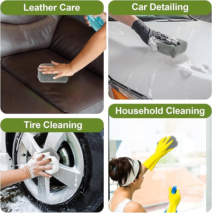 4 PCS Microfiber Applicator Pad, 4.7"x3.1" Scratch-Free Foam Buffing Scrub Pads, Car Wash Sponges for Effortless Detail Polishing, Waxing, Tire Shining, Interior Cleaning, Scrubbing (Grey)