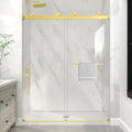 KPUY Frameless Shower Door, 49-54" W x 76" H Double Sliding Glass Shower Door, 1/4" (6mm) Thick Tempered Clear Glass with Explosion-Proof Film Nano Coating, Brushed Gold
