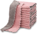 kimteny 12 Pack Kitchen Cloth Dish Towels, Premium Dishcloths, Super Absorbent Coral Velvet Dishtowels, Nonstick Oil Washable Fast Drying (Pink-Grey)