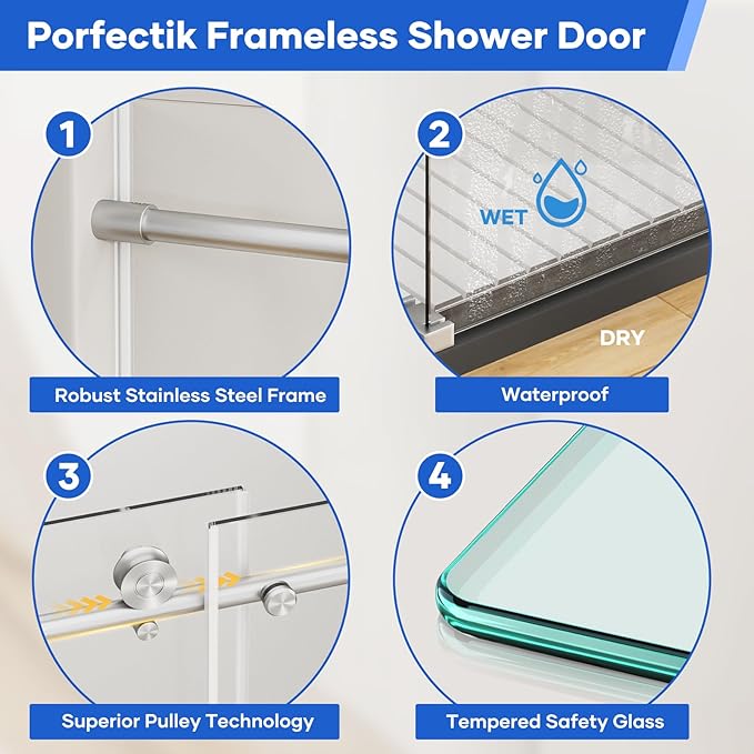 Zenith Shower Door,60 in W x 74 in H Frameless Shower Door with Handle and Seal Strip for Waterproof, 8mm Thickness Glass with Anti Explosion Film and SGCC Certificate,Brushed Nickel