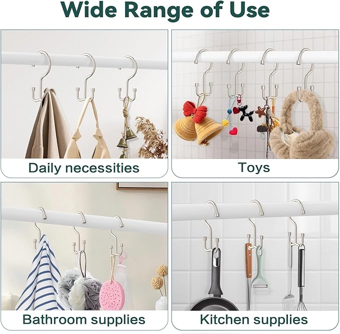 Goowin Shower Curtain Hooks, Shower Curtain Rings, Metal Shower Curtain Hangers Rust Proof, Double Glide Shower Rings for Curtain, Simple Shower Hooks for Shower Curtain, Nickel, 12 Pack-Cylinders
