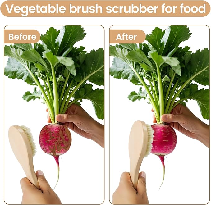8 Inch Vegetable Brush, Multi-Purpose Heavy Duty Scrub Brush, Potato Mushroom Veggie Brush Scrubber with Hang Loop, Fruits Vegetable Brushes Scrubber for Fruits, Vegetables, Tiles, More, Dishwasher