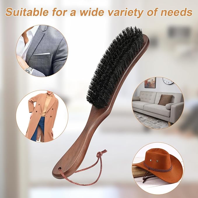 2 PCS Wood Felt Brush,Large Black Walnut Wood Handle Boar Bristle Lint Brush,Suitable for Felted Hats,Suits,Cashmere,Wool,Velvet,Suede and Pet Hair for Men