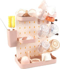 Baby Bottle Drying Rack Space Saving Countertop Vertical Rack with Brushes Holder (Pink)