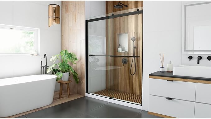 DreamLine Sapphire 56-60 inch W x 76 inch H Semi-Frameless Bypass Shower Door in Matte Black