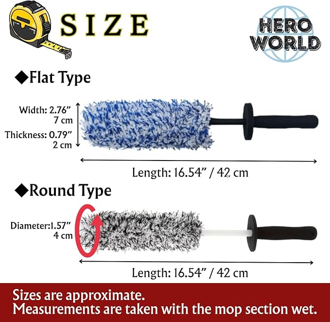 Soft Wheel Cleaning Brush, Metal-Free Wheel Mop Safe for Car Rims, 16.5" (Flat/Black)