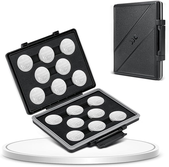 JJC CR2450 CR2430 CR2412 Battery Case Holder Storage,Water-Resistant,Button Coin Cell Batteries Storage Organizer Box for 16x CR 2450 CR2430 CR 2412 3V Lithium battery (Batteries Not Included)
