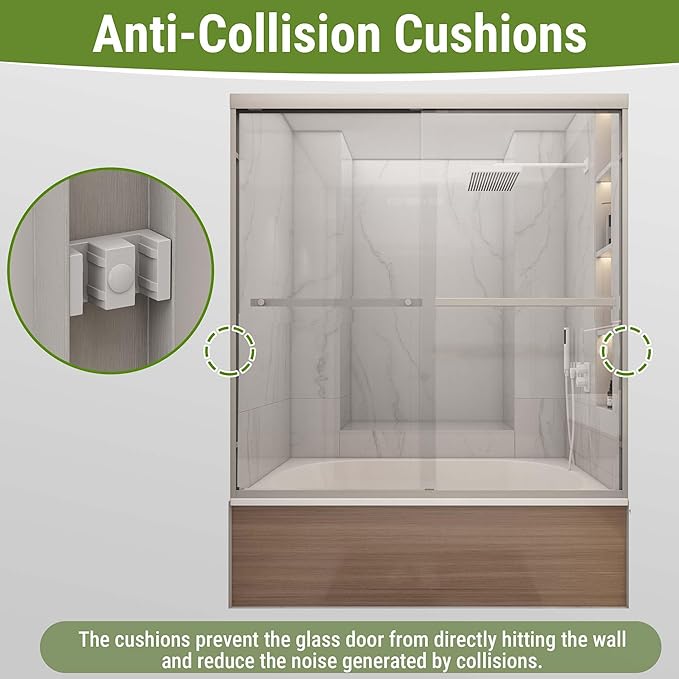 Tub Shower Door 56-60" W x 60" H,Brushed Nickel Bathtub Door with 1/4"(6mm) Tempered Glass,Bathtub Shower Door Easy to Clean