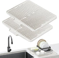 Silicone Dish Drying Mat for Kitchen Counter, Dish Drying Pad, Non-Slip Drain Pad with Built-in Drain, Heat Resistant Stone Drying Mat,Cream, 2pcs-XL