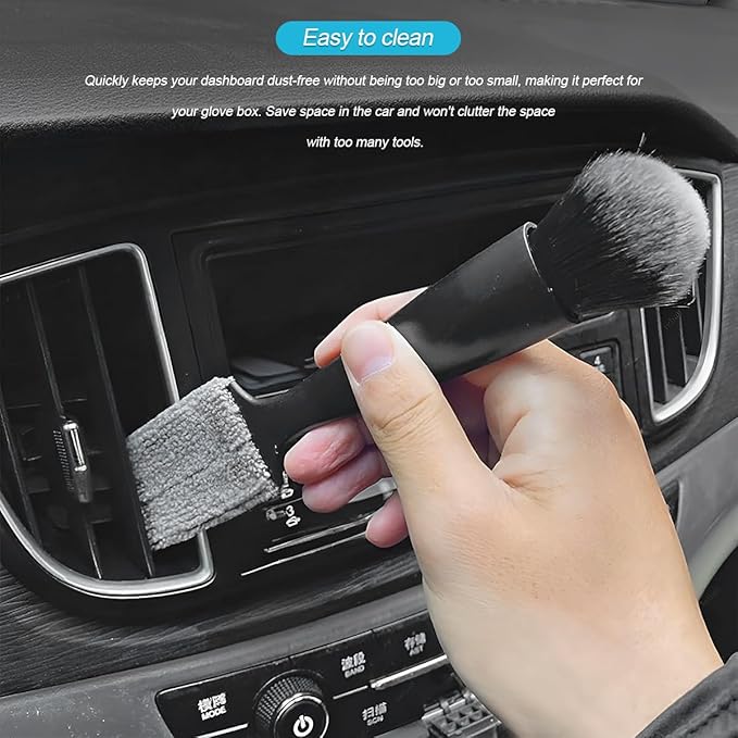 Car Double Head Brush, Multifunctional Soft Vehicle Interior Detailing Tool with Towels, Portable Auto Dashboard Double Ended Dust Sweeping Brushes, Universal for Sedan Truck SUV
