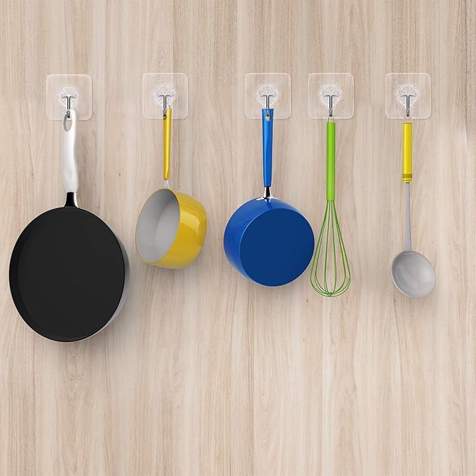 Heavy Duty Adhesive Hooks 33 lb(Max) 15KG,Waterproof and Oilproof Reusable Seamless Hooks Heavy Duty Wall Hook for Kitchen Bathroom Office (Transparent Small 8 pcs)