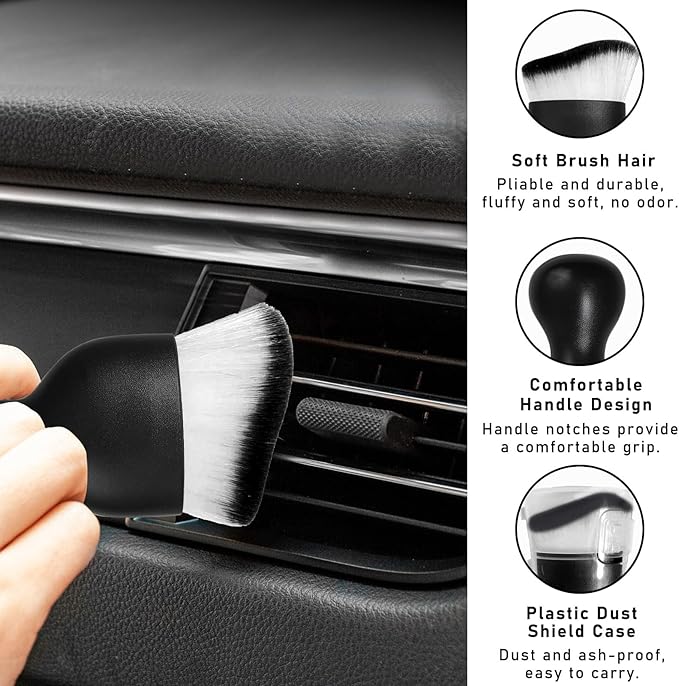 Car Interior Dust Brush, Soft Scratch Free Auto Detailing Brushes, Universal Vehicle Interior Cleaning Tool for Automotive Dashboard, Air Vents, Leather(White & Black)