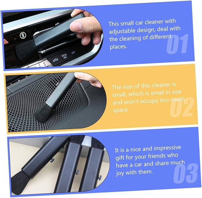 Kichvoe 3pcs Car Air Vent Cleaning Brush Set with Soft Bristles, Adjustable Car Interior Duster for Dashboard and Vent Detailing, Black Auto Detailing Tool for Vehicle Maintenance