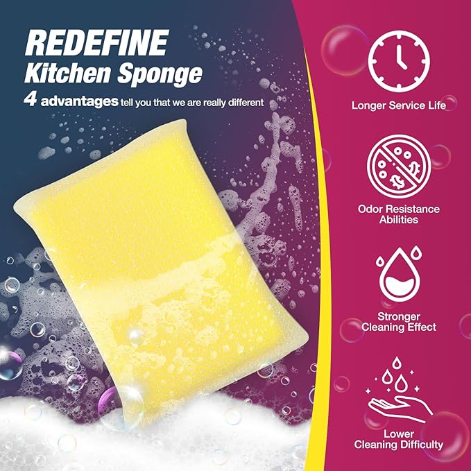 Kitchen Sponges All-Purpose Sponges Dish Sponge，Multipurpose Cleaning Sponge Non Scratch Kitchen Sponge Cleaning Mat Used for Cleaning Kitchen Pans, Tableware, and Non Stick Cookware MGLDEM (24 Pads)