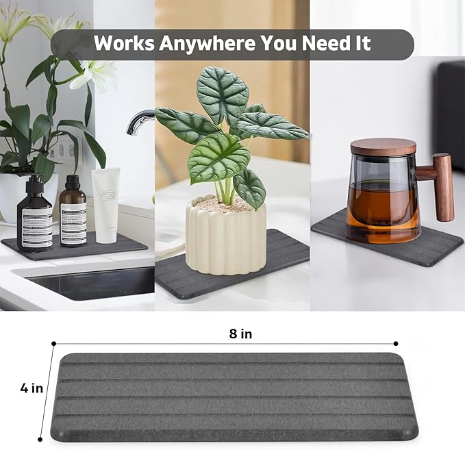 2 PCS Extra Large Stone Dish Drying Mat for Kitchen Counter, 28"×16" Marble Dish Drying Mat with 8"x 4" Coasters, Non - Slip Collapsible Absorbent Stone Dish Drying Mat for Multi - Purpose