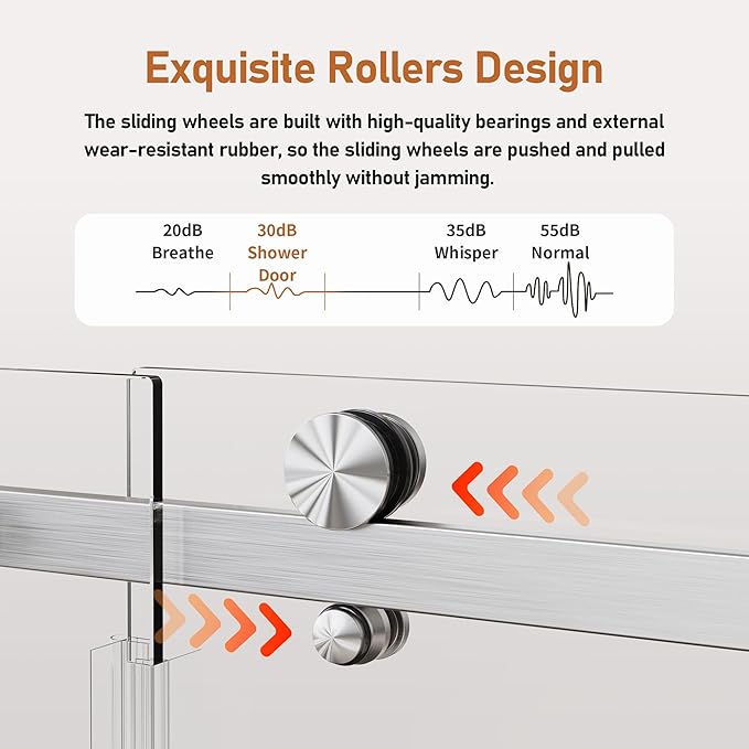 50-54 Inch Frameless Sliding Shower Door, 76" Height, 5/16" (8mm) Clear Tempered Glass, Smooth Gliding Track & Anti-Jumping System, Stainless Steel Brushed Nickle Finish