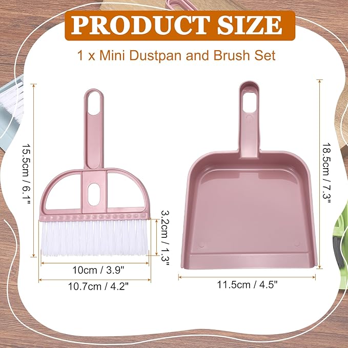 uxcell 2 Pcs Mini Dustpan and Brush Set, Small Broom and Dustpan Set for Home Office Tabletops Sofas Keyboards Cleaning, Pink