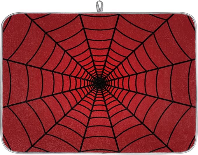Dish Drying Mat for Kitchen Absorbent Drying Mat Reversible Dish Drying Pad Dish Drying Mats for Kitchen Counter Utensils Pots Water Cup Spiders Red Web