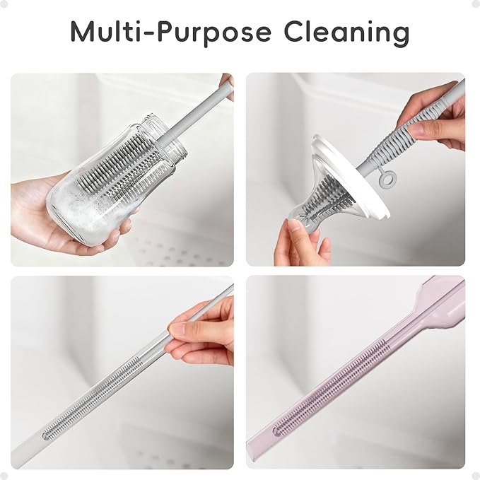 Silicone Cleaning Brush Kit,Water Bottle and Straw Cleaner Brush Set for Tumbler,Baby Bottle,Breast Pump Part,Nipple,Sippy Cup,Glass,Dishwasher Safe,BPA Free,3 Pcs