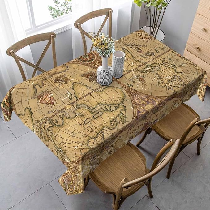 Vintage World Atlas Map Table Cover 52x70 Pirate Adventures Old Transportation Symbols Table Cloth Rectangle Table for Banquet Party Decorative Outdoor Picnic Dining Kitchen Table Cover