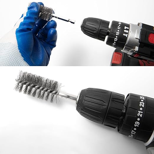 6PCS Stainless Steel Bore Brush Set with 1/4" Hex Shank,Twisted Drill Wire Bore Brush Set, Abrasive Wire Bore Brush for Power Drill,Different Sizes (8, 10, 12, 15, 17,19mm) for Rust and Tube Cleaning