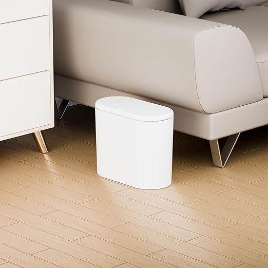 White 12 Liter Rectangular Plastic Small Garbage Can With Lid,2 Pack 3.17 Gallon Slim Bathroom Trash Can with Lid and Dog Proof Garbage Can and Wastebasket,Lidded Trashcan for Bedroom,Rv,Dorm,Office