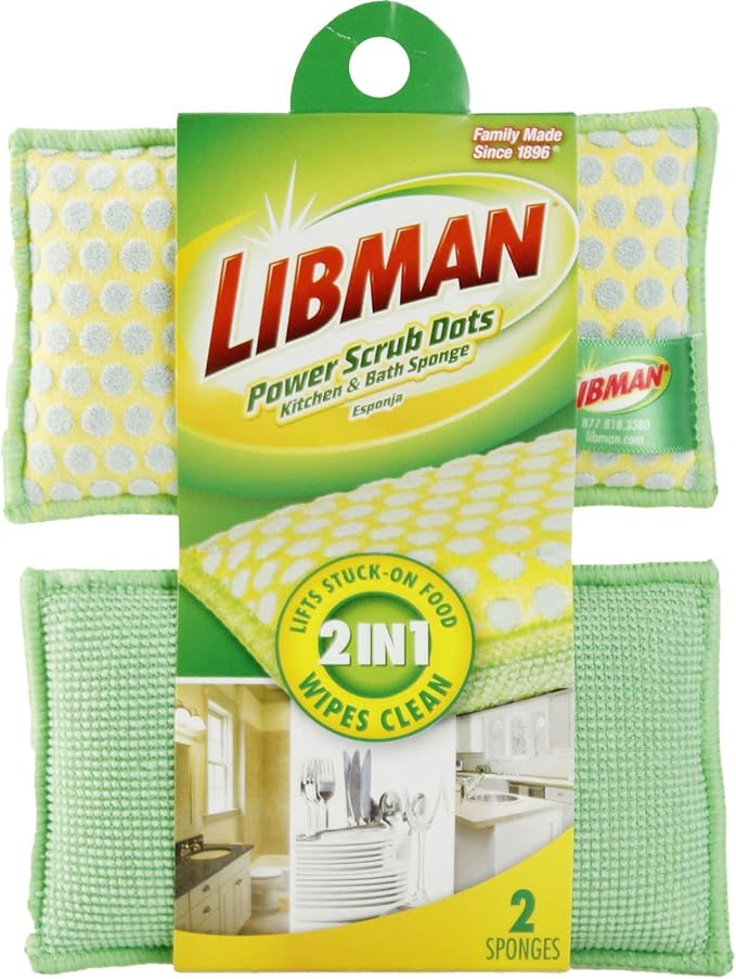 Libman 00336 Power Scrub Dots Kitchen and Bath Sponge 2 Count