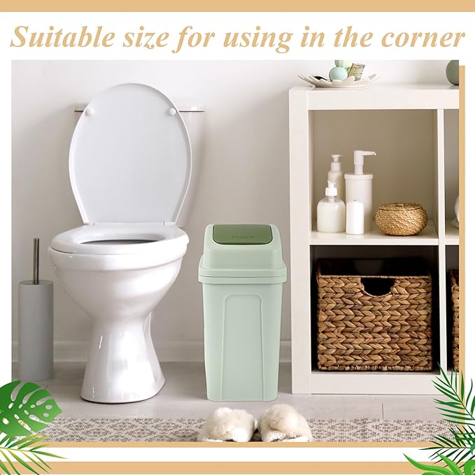 Sumind 2 Pcs 2.6 Gallon Bathroom Trash Can with Swing Lid Small Garbage Can Plastic Bathroom Trashcan Garbage Bin for Kitchen Waste Bedroom Room Outdoor (Green and Pink)