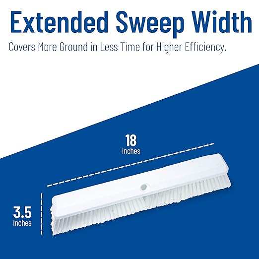 SPARTA 41890EC02 Omni Sweep Plastic Push Broom Head, Heavy Duty, Industrial Broom With Color Code System For Outdoor, Indoor, Garage, Concrete, Patio, Kitchen, Bathroom, 18 Inches, White