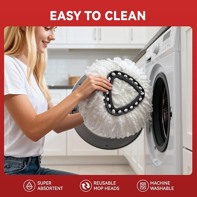 4 Pack Mop Heads Replacements, EasyWring Mop Head Refills for Ocedar Mop Systems, Microfiber Swivel Mop Replace Heads, Deep Cleaning Machine Washable and Easy to Replace