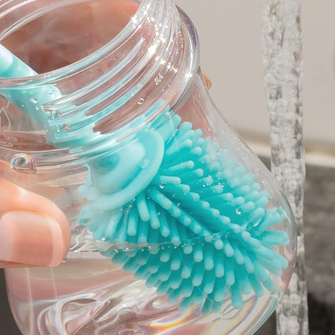 Chicco 9.5” Silicone Bottle Brush with Food-Grade Silicone Bristles | Dishwasher & Sterilizer Safe | Non-Slip, Comfort Grip Handle | Hangs for Drying & Storage | Teal