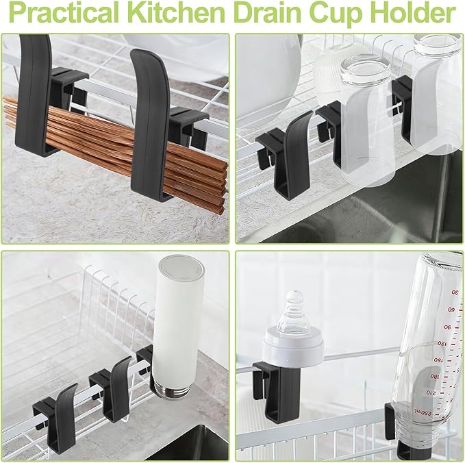 Cup Drying Hooks, 8Pcs Glass Bottle Drying Rack Shelf Basket Rack Hooks Cup Stand Holders for Dish Drainer Rack (Black)
