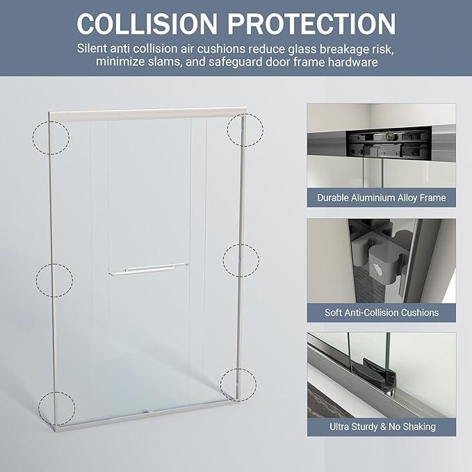 44-48 in. W x 72 in. H Double Sliding Shower Door, Semi-Frameless Bypass Bathroom Sliding Door with 1/4" (6mm) Tempered Glass for Walk-in Shower, Brushed Nickel