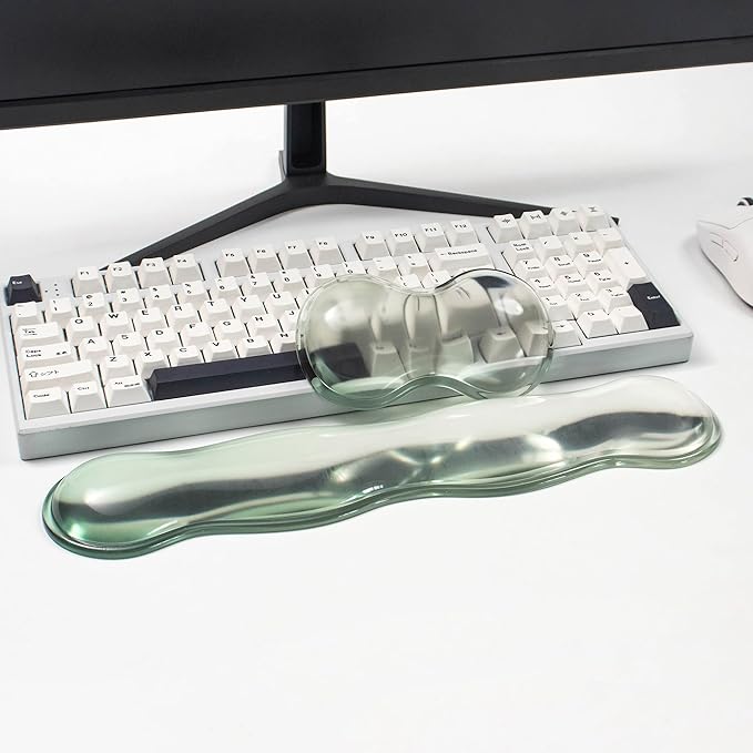 Ergonomic Gel Keyboard and Mouse Wrist Rest Set – Green Clear Wrist Rest for Computer Keyboard 60%/68%/75%, Keyboard Cushion, Comfort & Support for Typing and Gaming