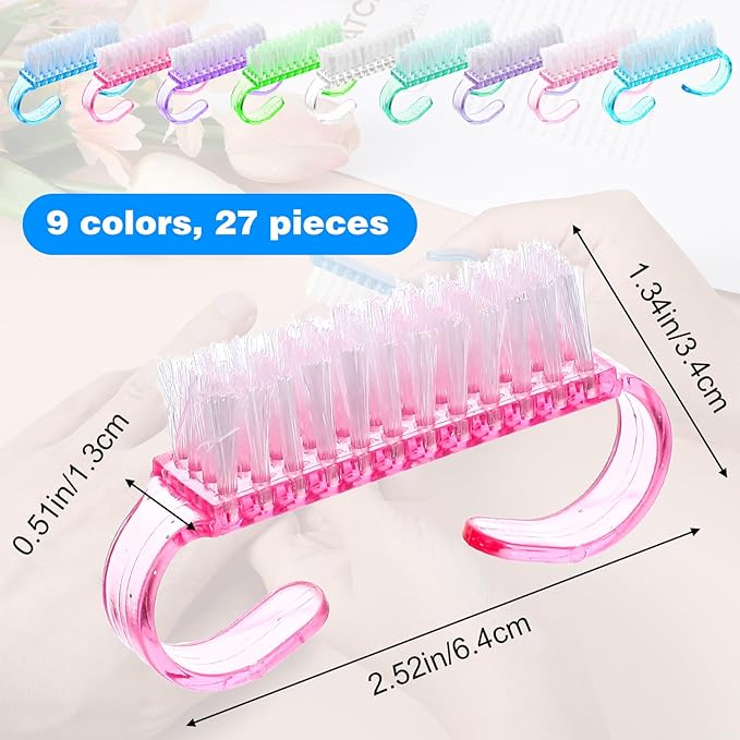 27Pcs Handle Grip Nail Brush Mini Nail Brushes Hand Fingernail Brush Colorful Fingernail Brushes PedicureBrushes Scrubbing Kit Nails Accessories for Men Women Toes and Nails Cleaner