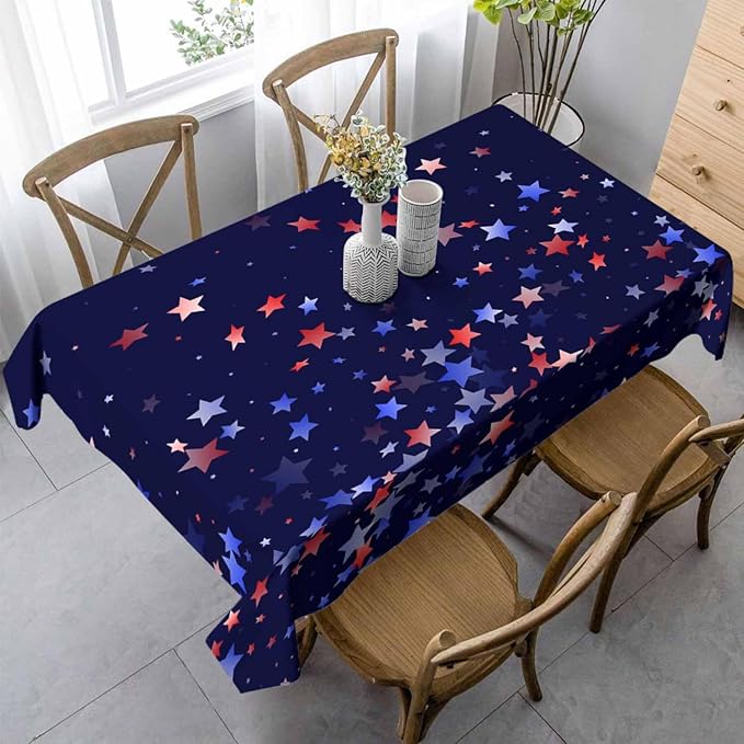 Blue White Red Stars Rectangular Tablecloth USA Flag Simple Style Dark Blue 52x70 Table Cloth for Wedding Party Banquet,Dining Kitchen Table Cover