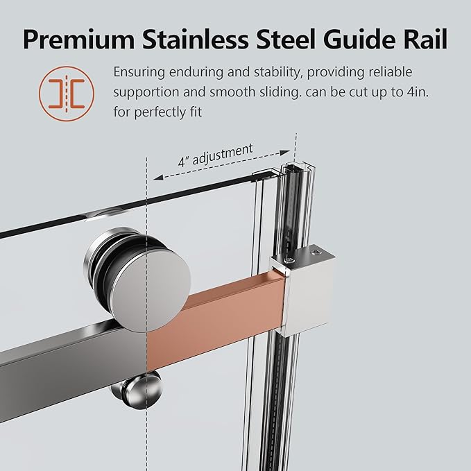 56-60" W x 74" H Frameless Shower Doors, Bathroom Single Sliding Shower Glass Doors with 5/16" (8mm) Clear SGCC Tempered Glass and Stainless Steel Handle, Reversible Installation, Chrome