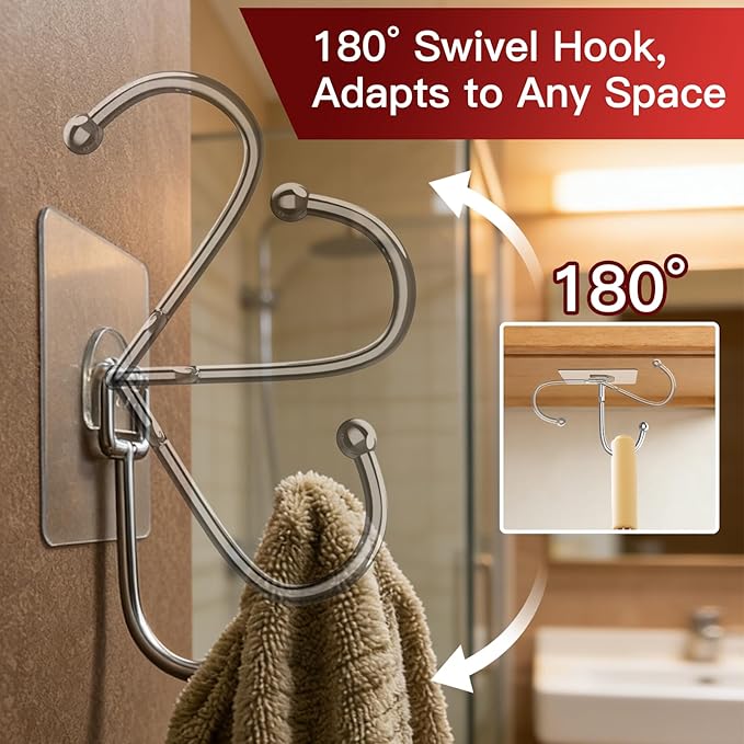 Large Adhesive Hooks 12-Pack, Heavy Duty Wall Hooks for Bathroom, Kitchen, Outdoor, Strong Self-Adhesive Towel & Coat Hooks, Waterproof Transparent Utility Hooks for Home Improvement